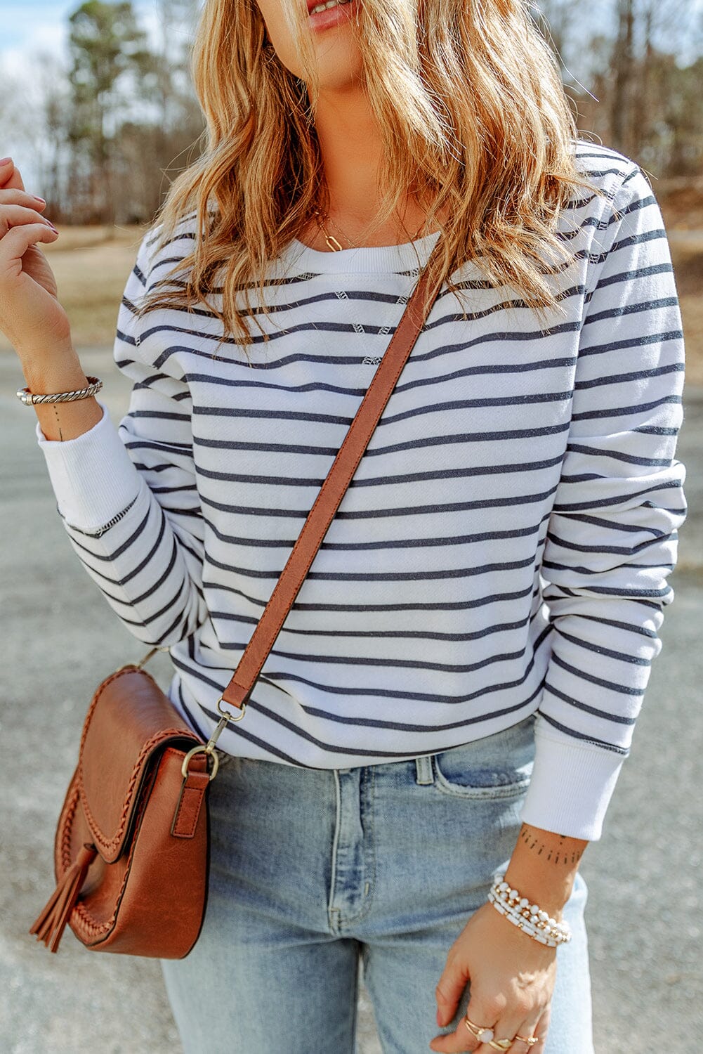 Striped Long Sleeve Round Neck Top - Sydney So Sweet