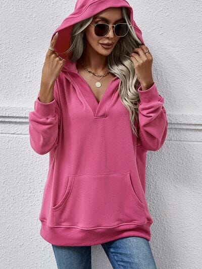 V-Neck Drop Shoulder Long Sleeve Hoodie - Sydney So Sweet