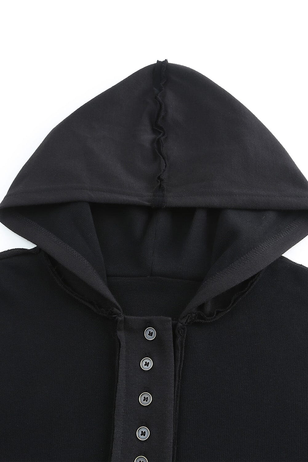 Quarter-Button Exposed Seam Dropped Shoulder Hoodie - Sydney So Sweet