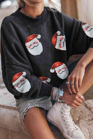 Sequin Santa Patch Round Neck Sweatshirt - Sydney So Sweet