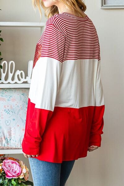 Striped Heart Sequin Long Sleeve T-Shirt - Sydney So Sweet