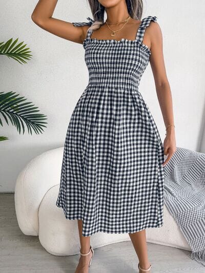 Frill Plaid Square Neck Midi Dress - Sydney So Sweet