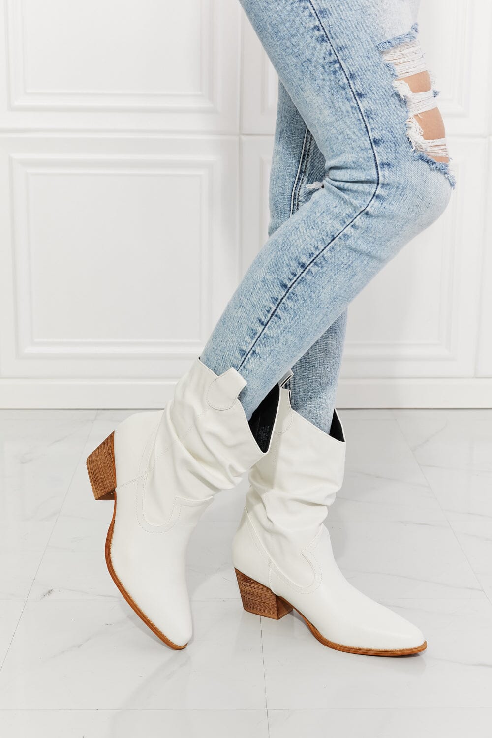 Better in Texas Scrunch Cowboy Boots in White - Sydney So Sweet