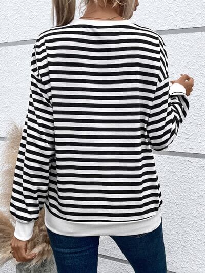 Heart Patch Striped Round Neck Long Sleeve Sweatshirt - Sydney So Sweet