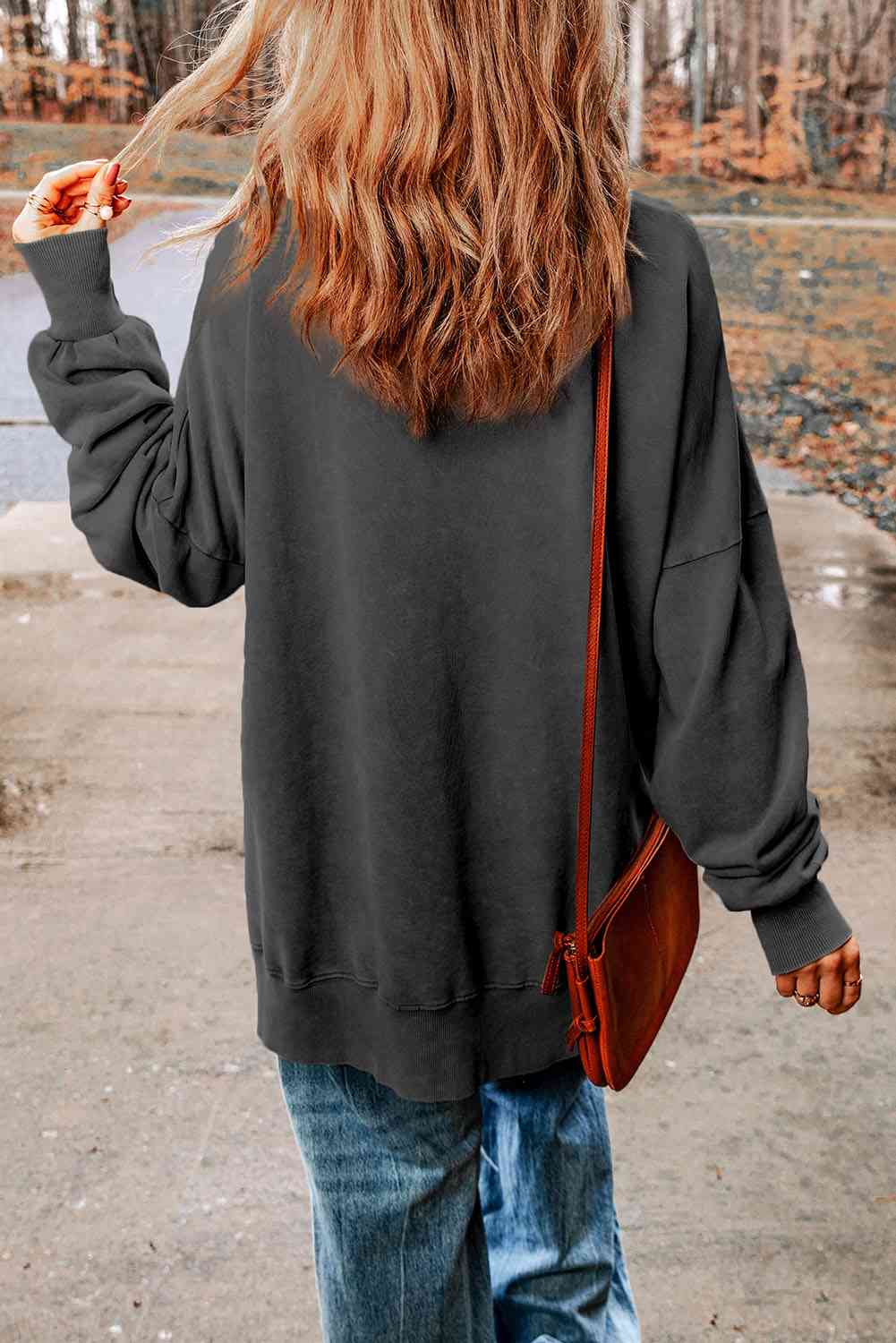 Dropped Shoulder Round Neck Long Sleeve Top - Sydney So Sweet