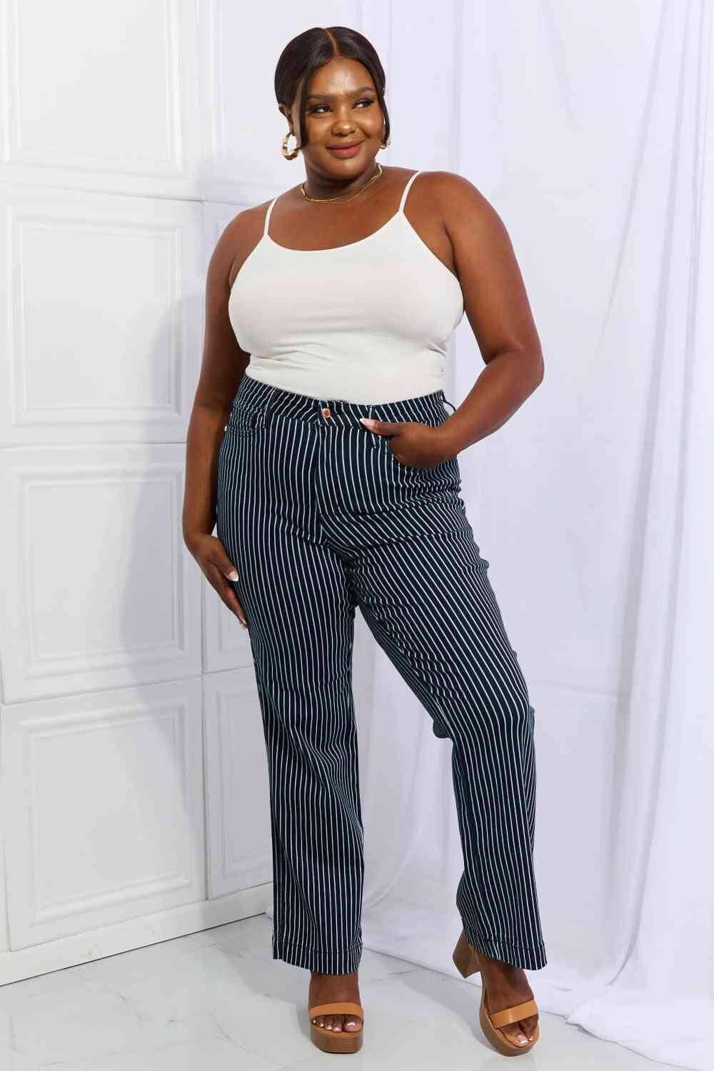 Judy Blue Cassidy Full Size High Waisted Tummy Control Striped Straight Jeans - Sydney So Sweet