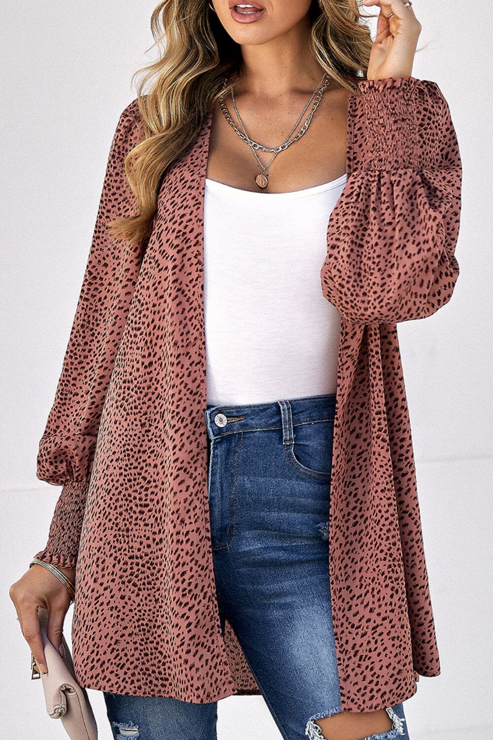 Leopard Print Balloon Sleeve Cardigan - Sydney So Sweet