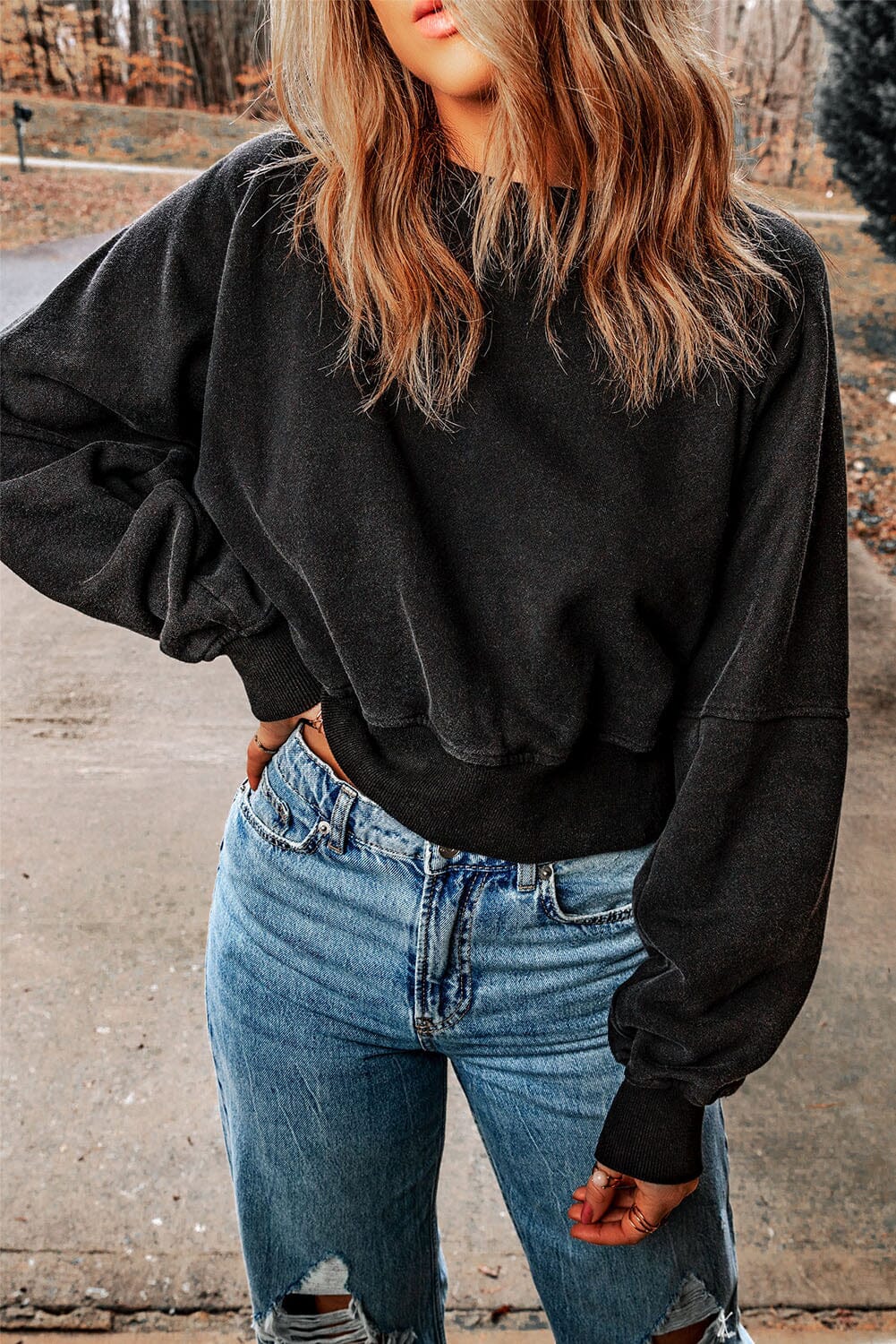 Round Neck Open Back Sweatshirt - Sydney So Sweet