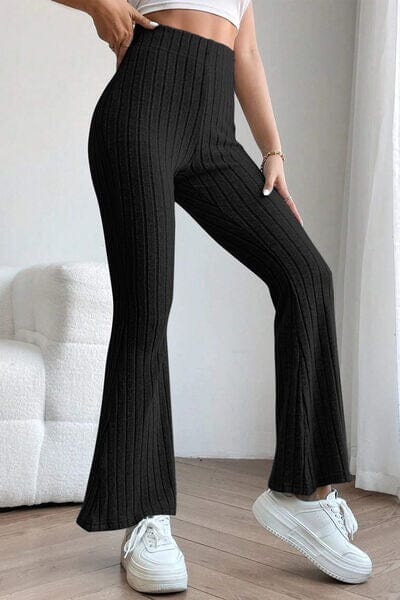 Basic Bae Full Size Ribbed High Waist Flare Pants - Sydney So Sweet