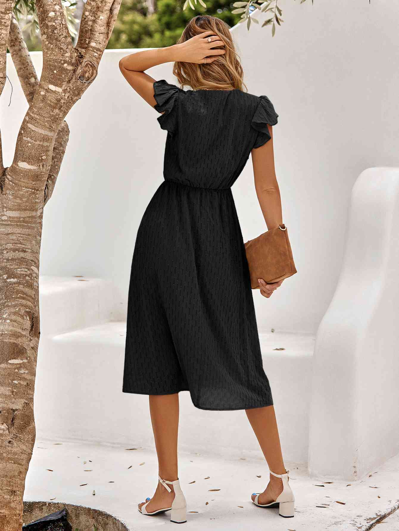 V-Neck Flutter Sleeve Midi Dress - Sydney So Sweet