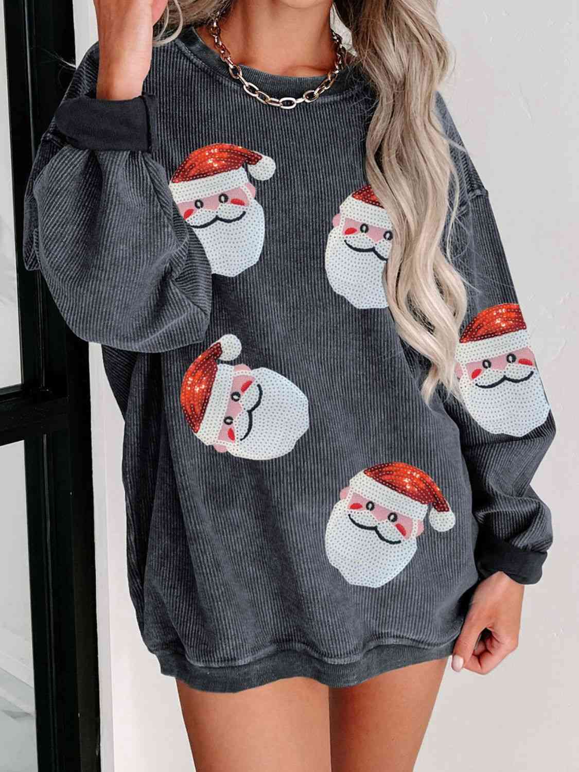 Sequin Santa Patch Ribbed Sweatshirt - Sydney So Sweet