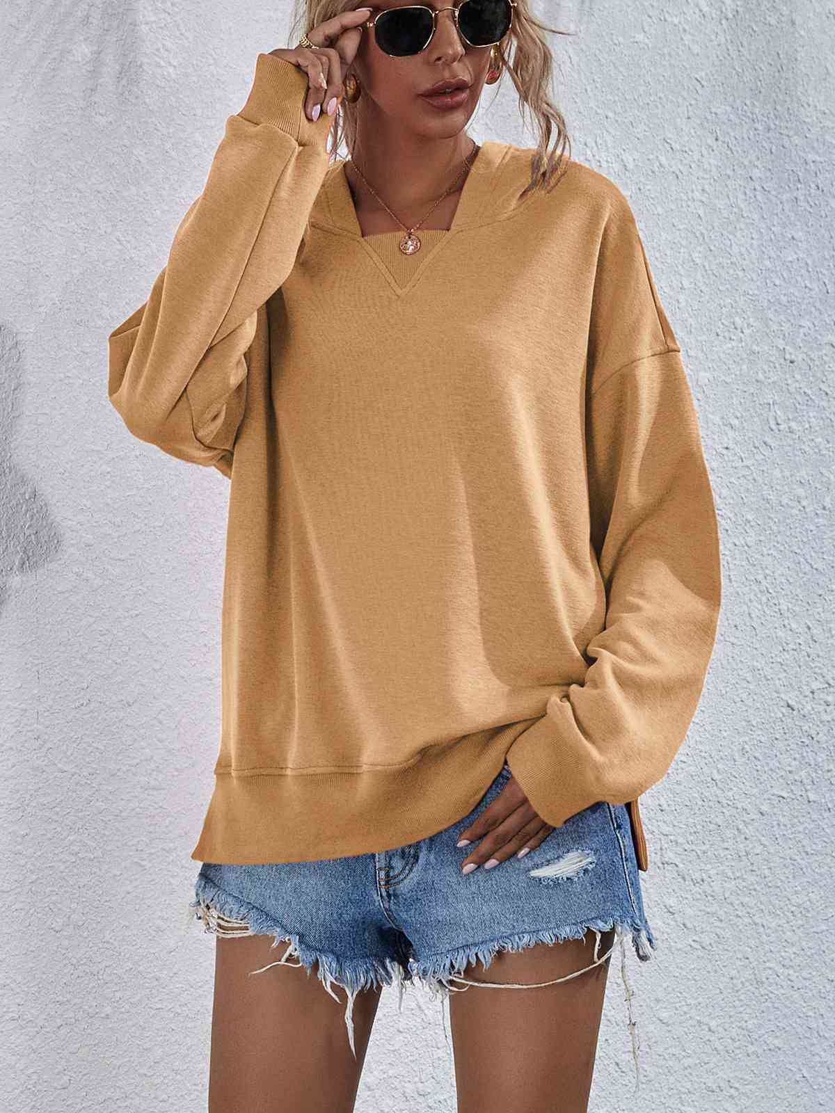 Dropped Shoulder Slit Hoodie - Sydney So Sweet