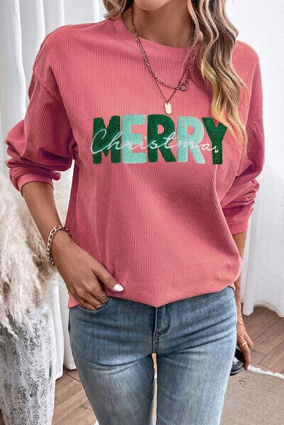 MERRY CHRISTMAS Pink Ribbed Sweatshirt - Sydney So Sweet