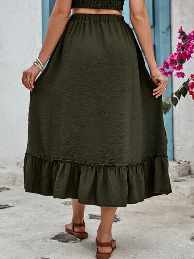 Ruffled Elastic Waist Midi Skirt - Sydney So Sweet