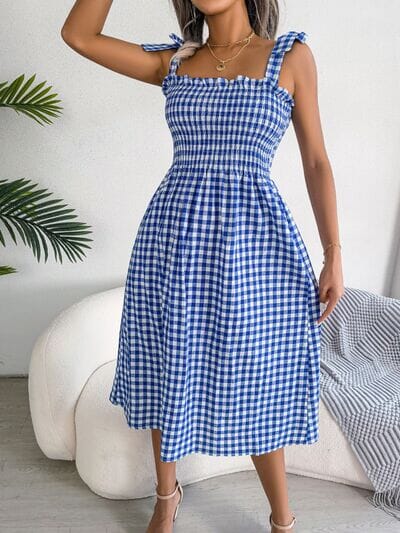 Frill Plaid Square Neck Midi Dress - Sydney So Sweet