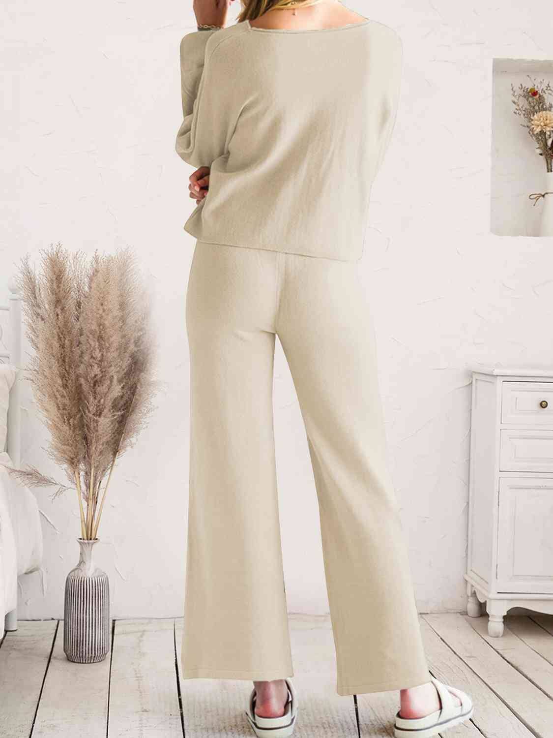 Long Sleeve Lounge Top and Drawstring Pants Set - Sydney So Sweet