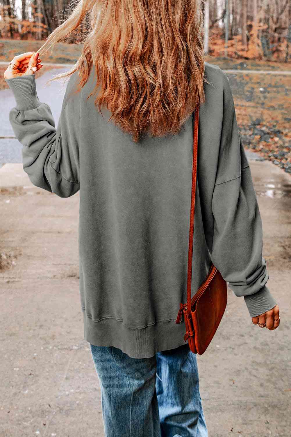 Dropped Shoulder Round Neck Long Sleeve Top - Sydney So Sweet