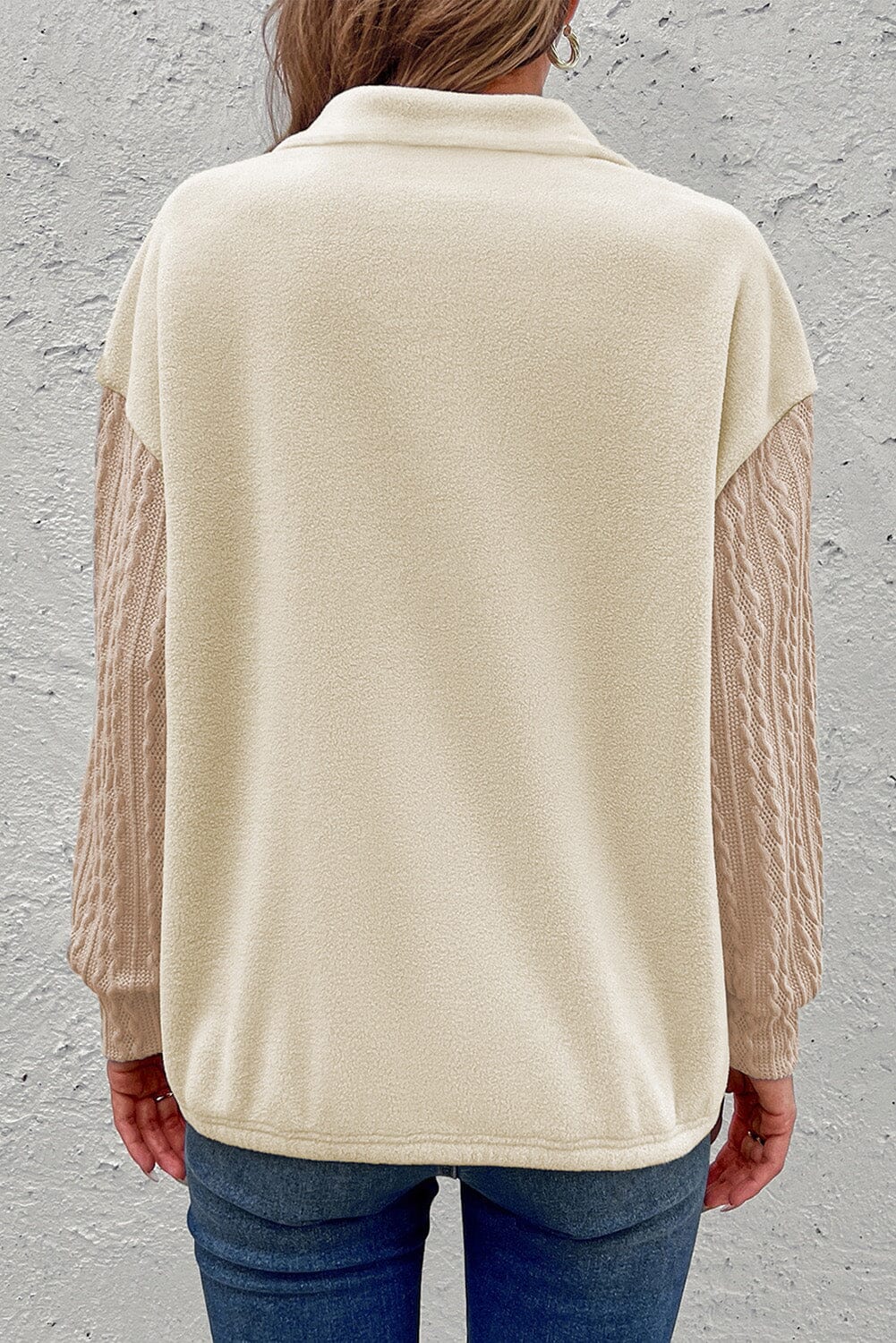 Zip-Up Dropped Shoulder Cable-Knit Sweatshirt - Sydney So Sweet