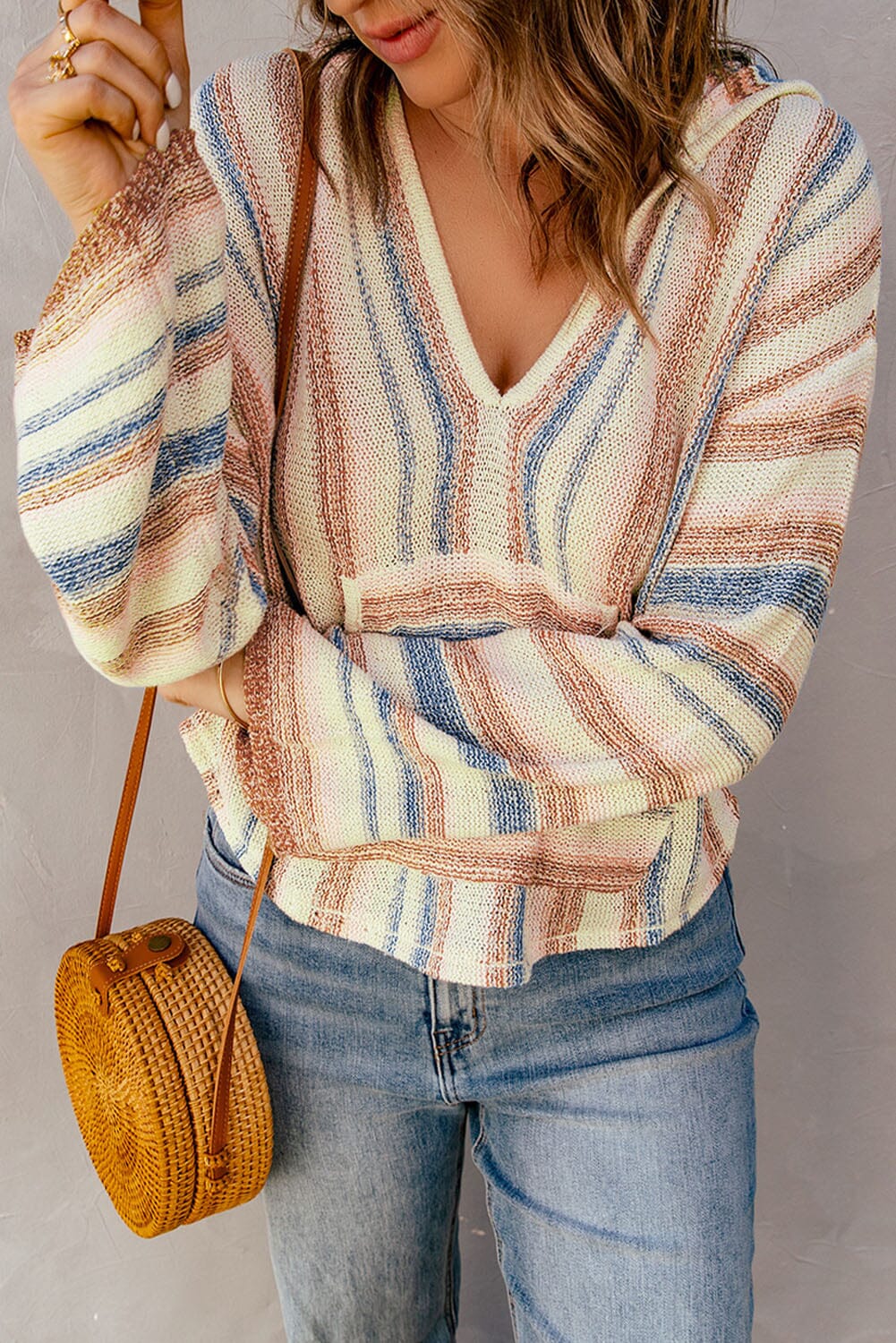 Striped Hooded Sweater with Kangaroo Pocket - Sydney So Sweet