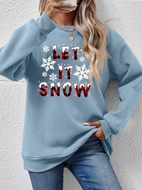 LET IT SNOW Round Neck Long Sleeve Sweatshirt - Sydney So Sweet