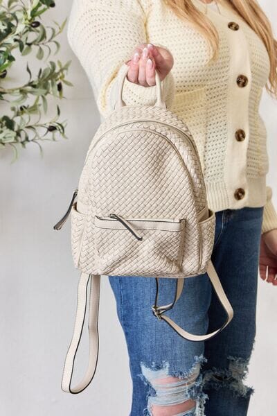 PU Leather Woven Backpack - Sydney So Sweet