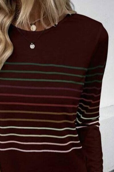 Striped Round Neck Long Sleeve Top - Sydney So Sweet