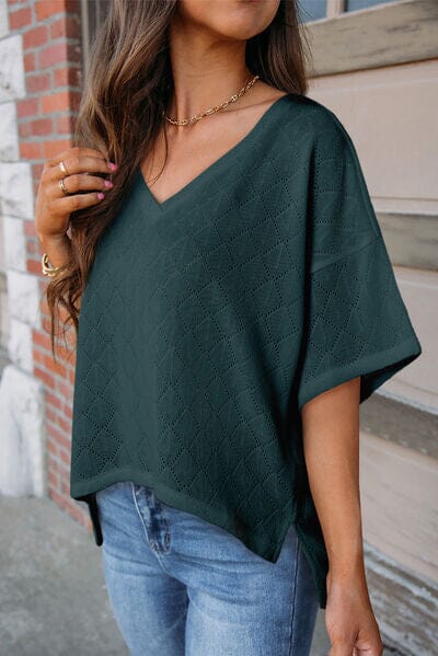 Eyelet V-Neck Dropped Shoulder Top - Sydney So Sweet