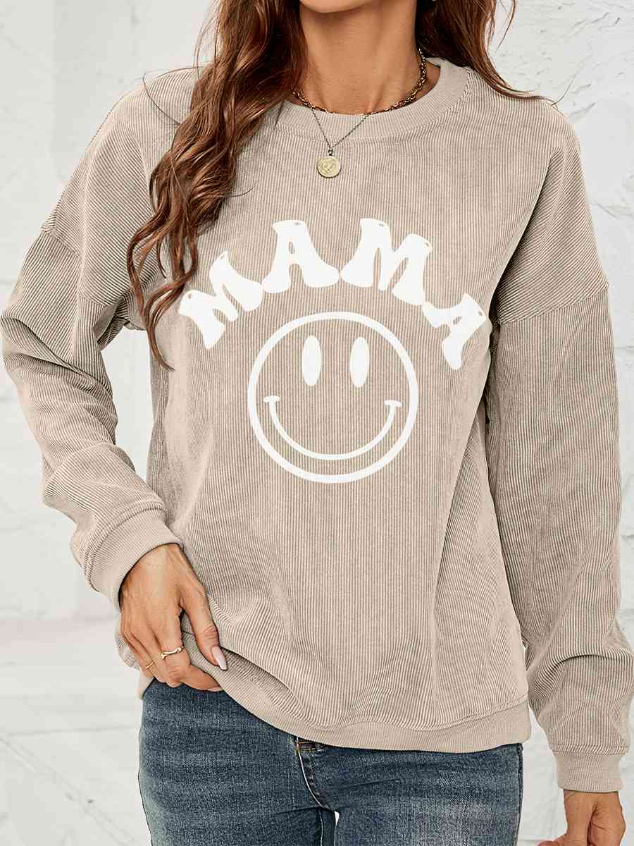 Round Neck Long Sleeve MAMA Graphic Sweatshirt - Sydney So Sweet