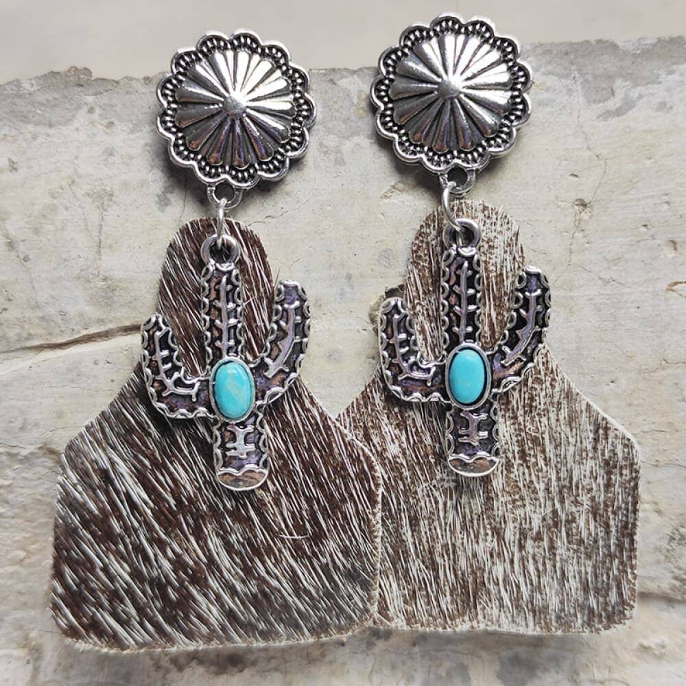 Turquoise Decor Cactus Alloy Earrings - Sydney So Sweet