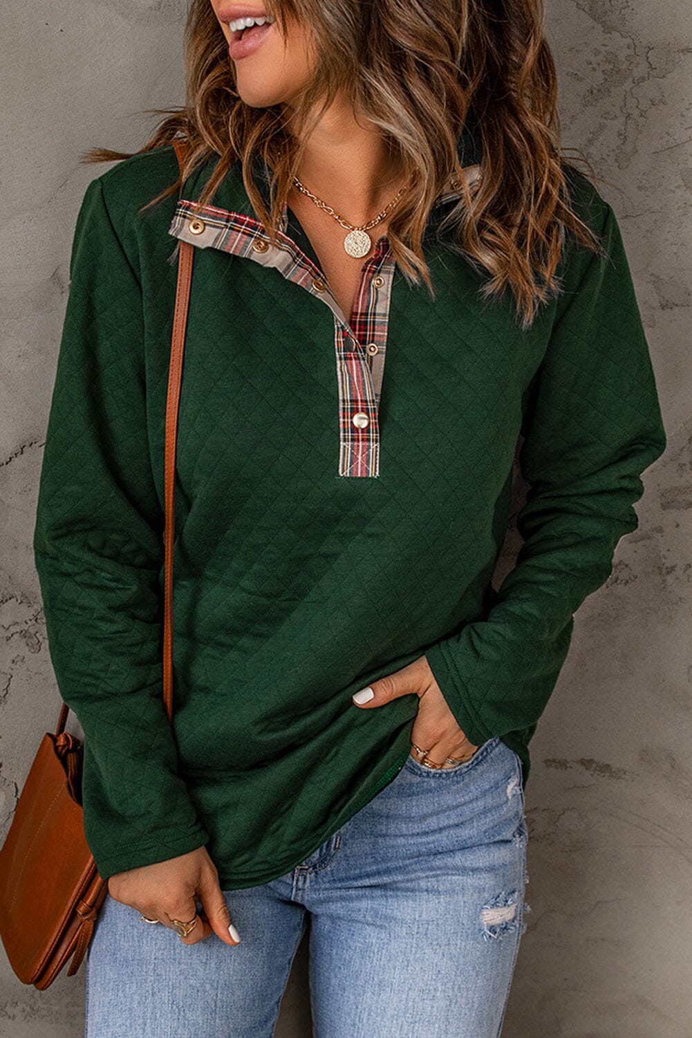 Plaid Snap Down Women's Quilted Sweatshirt - Sydney So Sweet