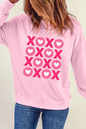 XOXO Pink Graphic Round Neck Dropped Shoulder Sweatshirt - Sydney So Sweet