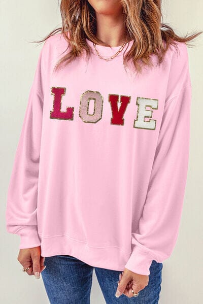 LOVE Patch Round Neck Dropped Shoulder Sweatshirt - Sydney So Sweet