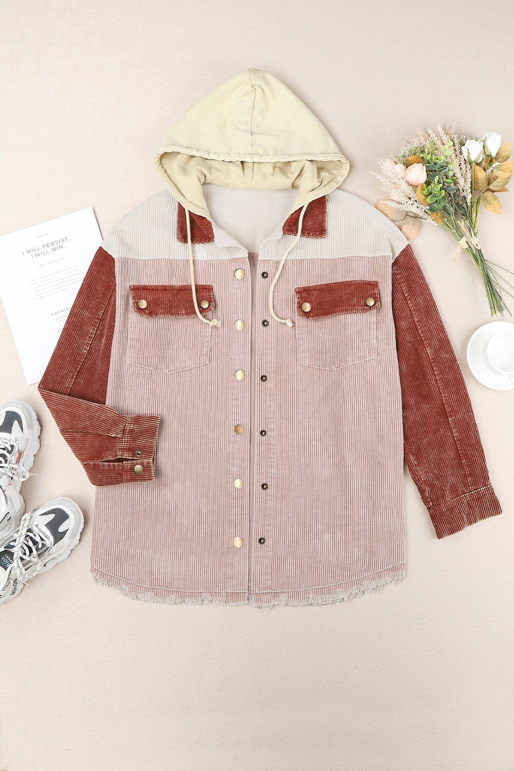 Snap Front Hooded Corduroy Shacket - Sydney So Sweet