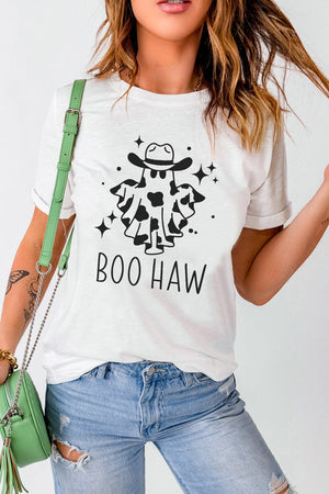 V-Neck Short Sleeve BOO HAW Ghost Graphic T-Shirt - Sydney So Sweet