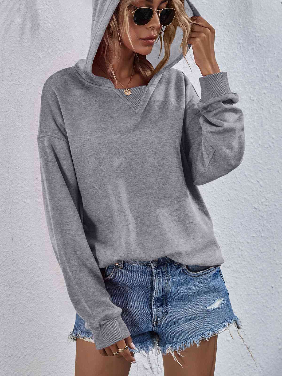 Dropped Shoulder Slit Hoodie - Sydney So Sweet