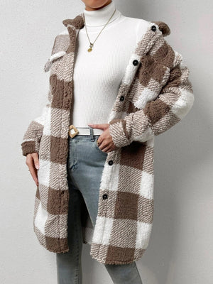 Plaid Collared Neck Button Down Coat - Sydney So Sweet