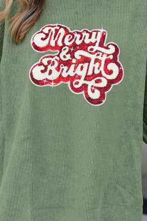 Ribbed Sequin Merry & Bright Graphic Sweatshirt - Sydney So Sweet