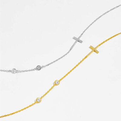 Zircon 925 Sterling Silver Cross Necklace - Sydney So Sweet