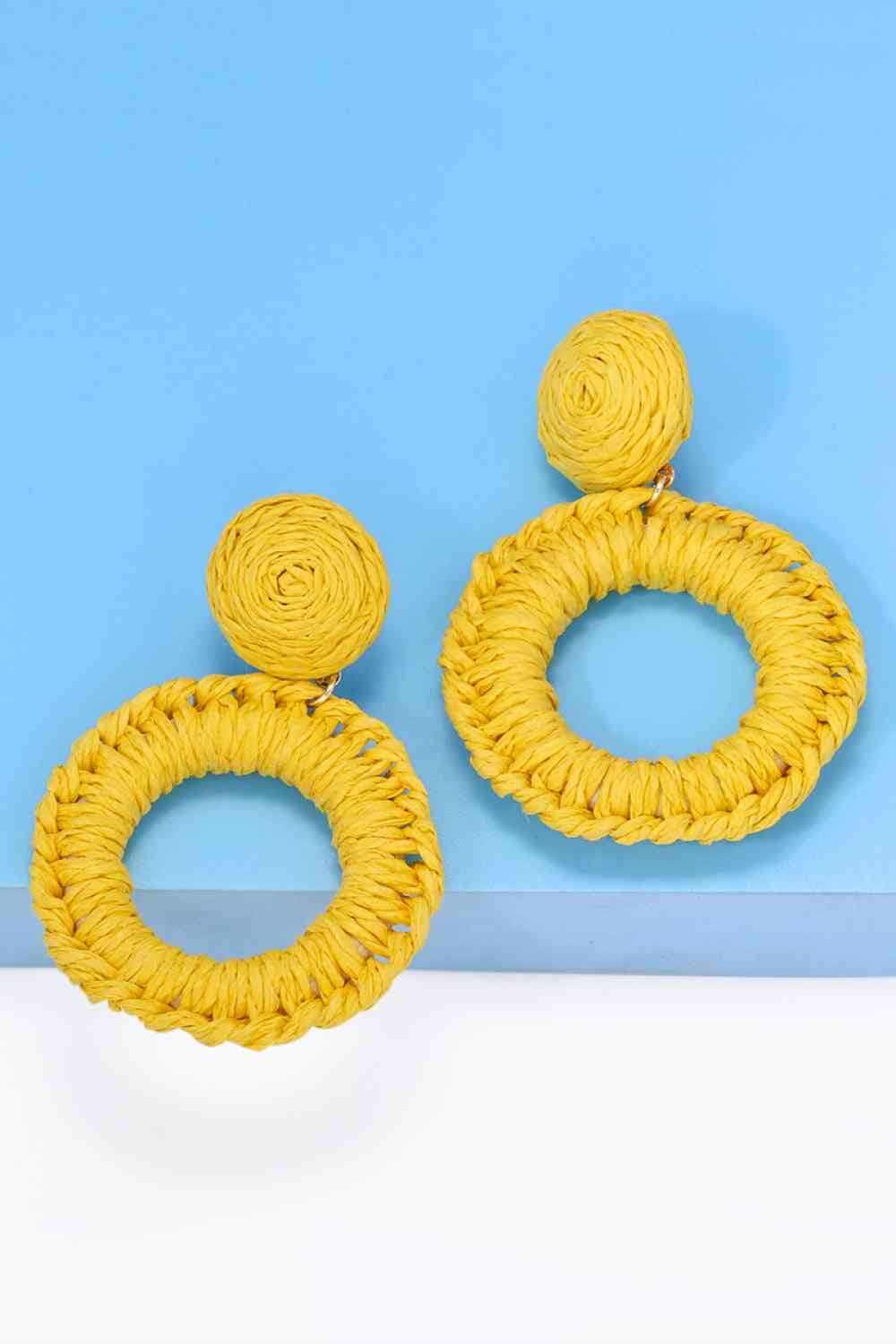 Round Shape Raffia Grass Dangle Earrings - Sydney So Sweet