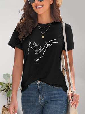 Dog Paw Bump Graphic Round Neck T-Shirt - Sydney So Sweet