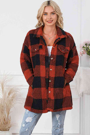 Plaid Button Down Coat with Pockets - Sydney So Sweet