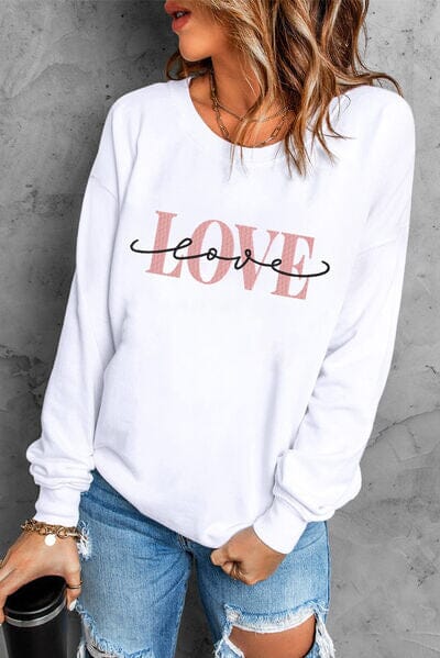 LOVE Round Neck Dropped Shoulder Sweatshirt - Sydney So Sweet