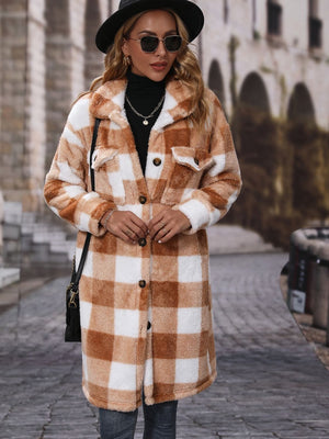 Plaid Collared Neck Button Down Coat - Sydney So Sweet