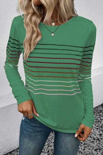 Striped Round Neck Long Sleeve Top - Sydney So Sweet