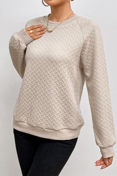 Texture Round Neck Long Sleeve Sweatshirt - Sydney So Sweet