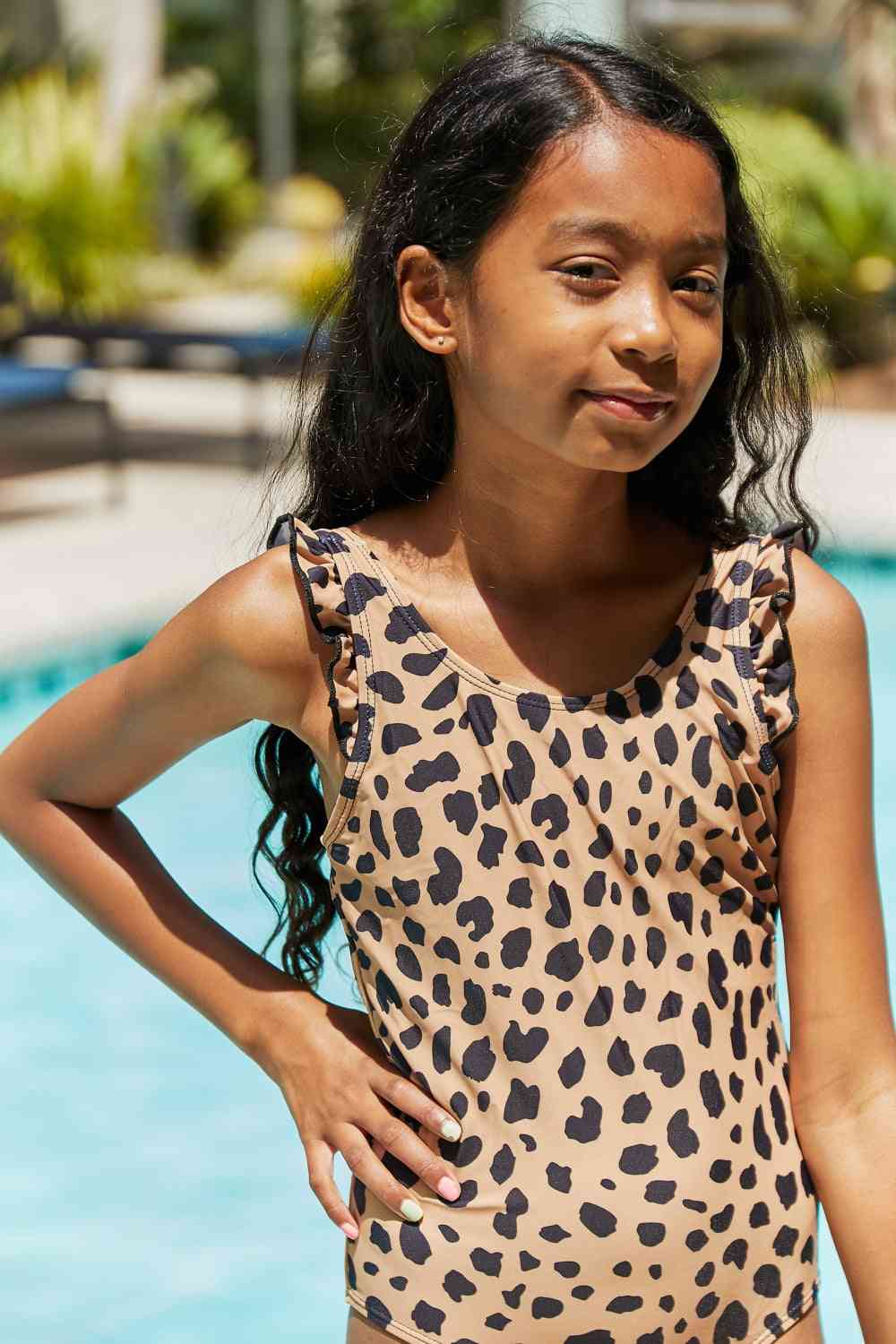 Float On Ruffled Girls One-Piece Swimsuit in Leopard - Sydney So Sweet