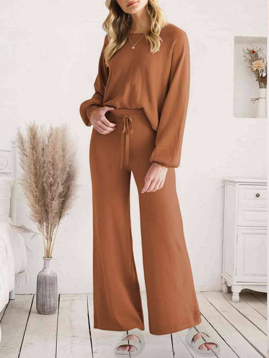 Long Sleeve Lounge Top and Drawstring Pants Set - Sydney So Sweet