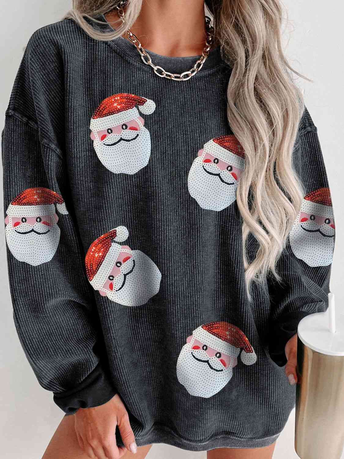 Sequin Santa Patch Ribbed Sweatshirt - Sydney So Sweet