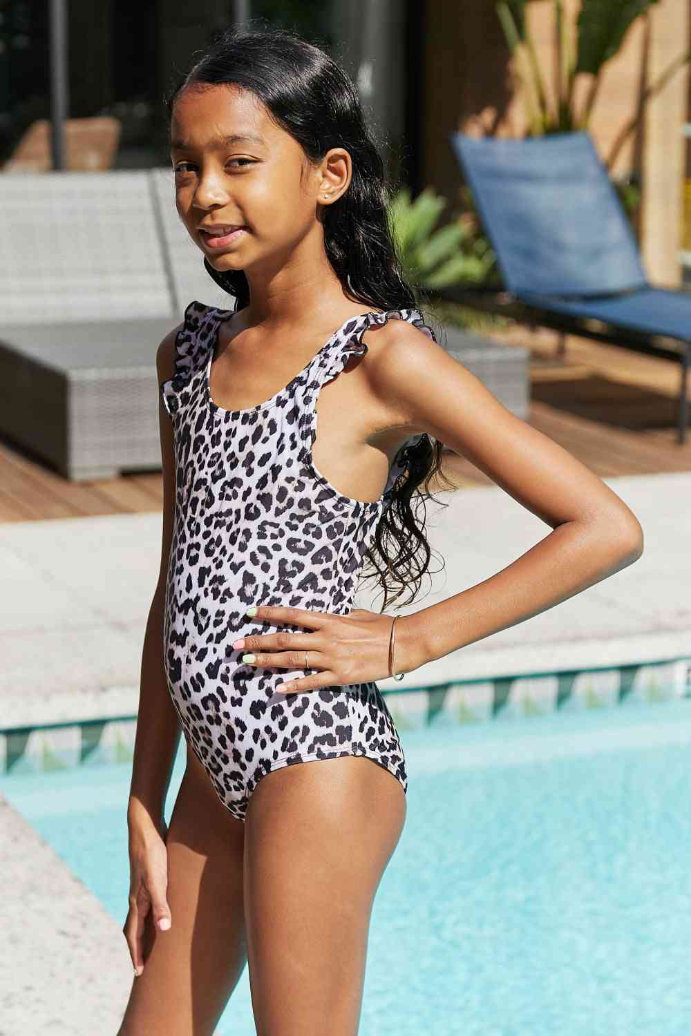 Float On Ruffled One Piece Girls Swimsuit in Cat