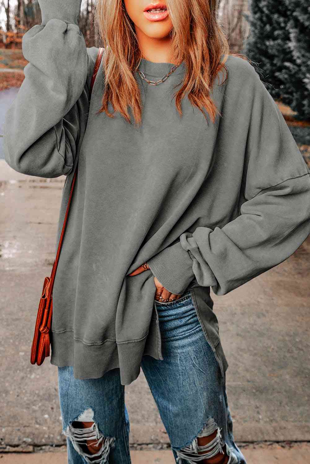 Dropped Shoulder Round Neck Long Sleeve Top - Sydney So Sweet